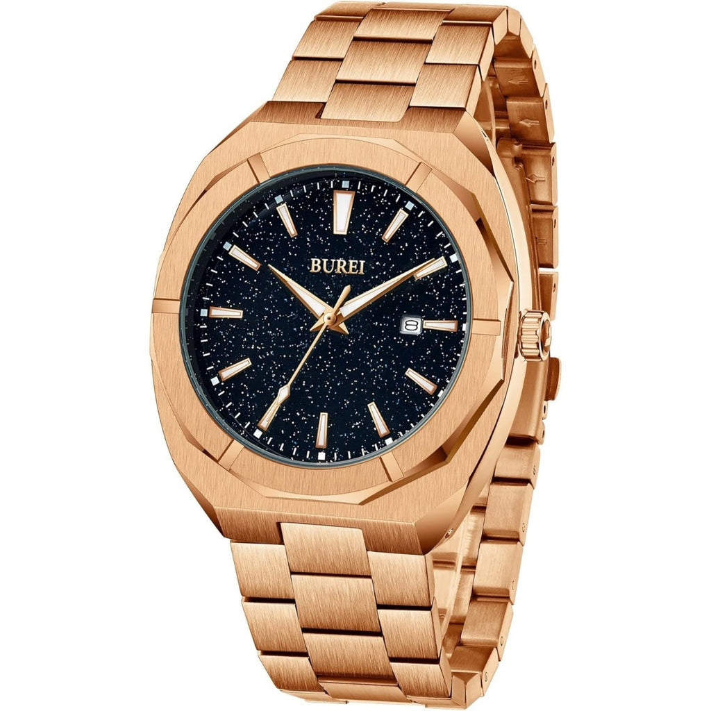 BUREI Fashion Quartz Watch for Men Watch Analog Date Watch with Stainless Steel Band Waterproof Classic Watches for Men