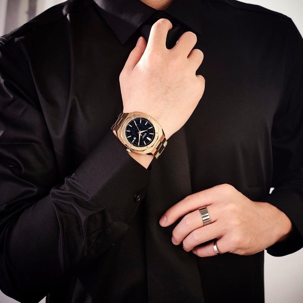 BUREI Fashion Quartz Watch for Men Watch Analog Date Watch with Stainless Steel Band Waterproof Classic Watches for Men