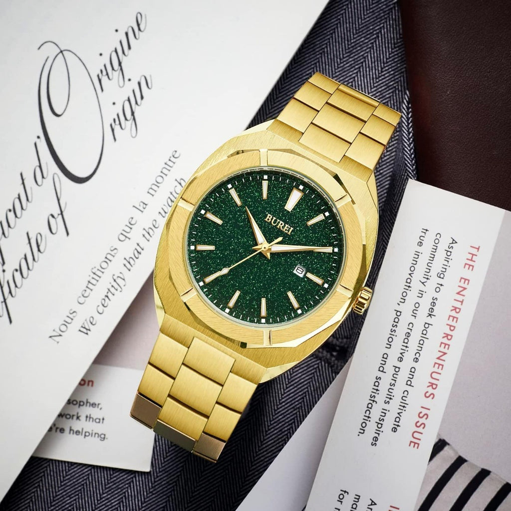 BUREI Fashion Quartz Watch for Men Watch Analog Date Watch with Stainless Steel Band Waterproof Classic Watches for Men