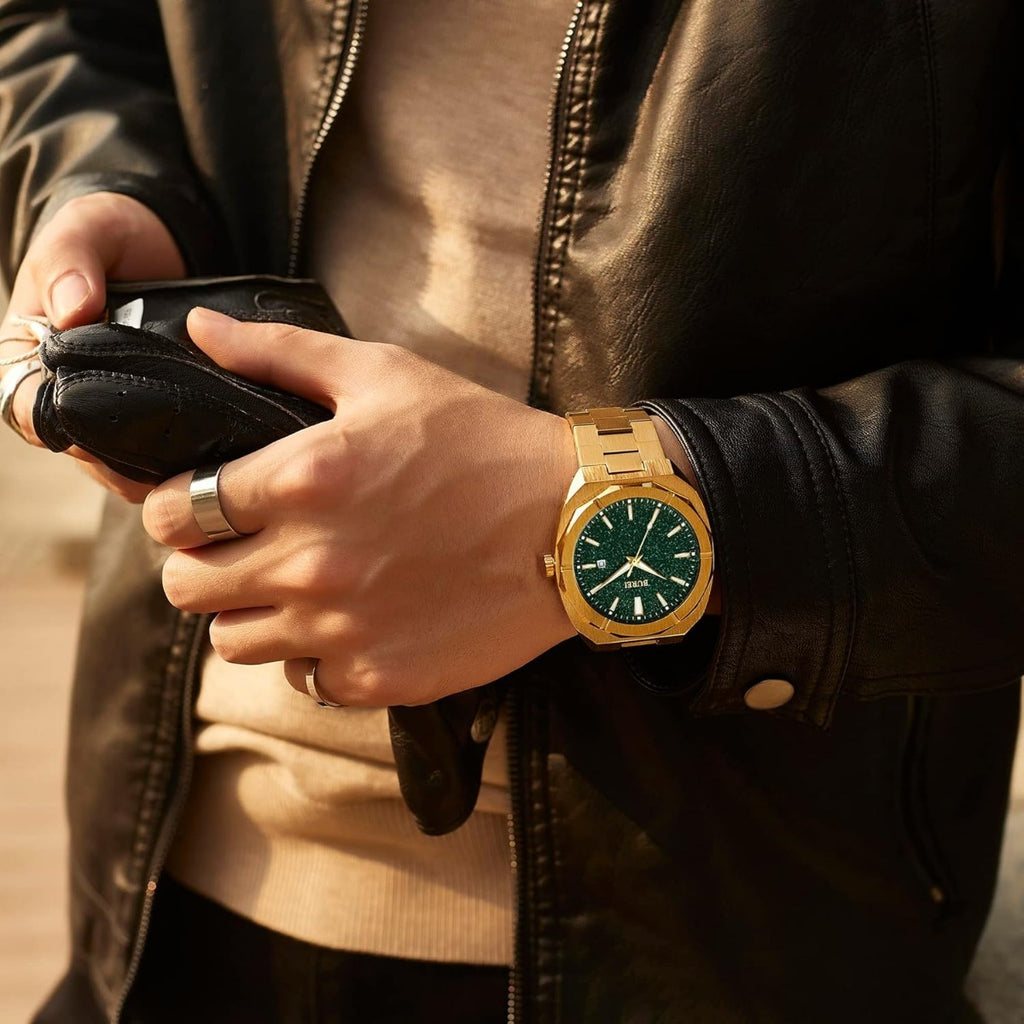 BUREI Fashion Quartz Watch for Men Watch Analog Date Watch with Stainless Steel Band Waterproof Classic Watches for Men