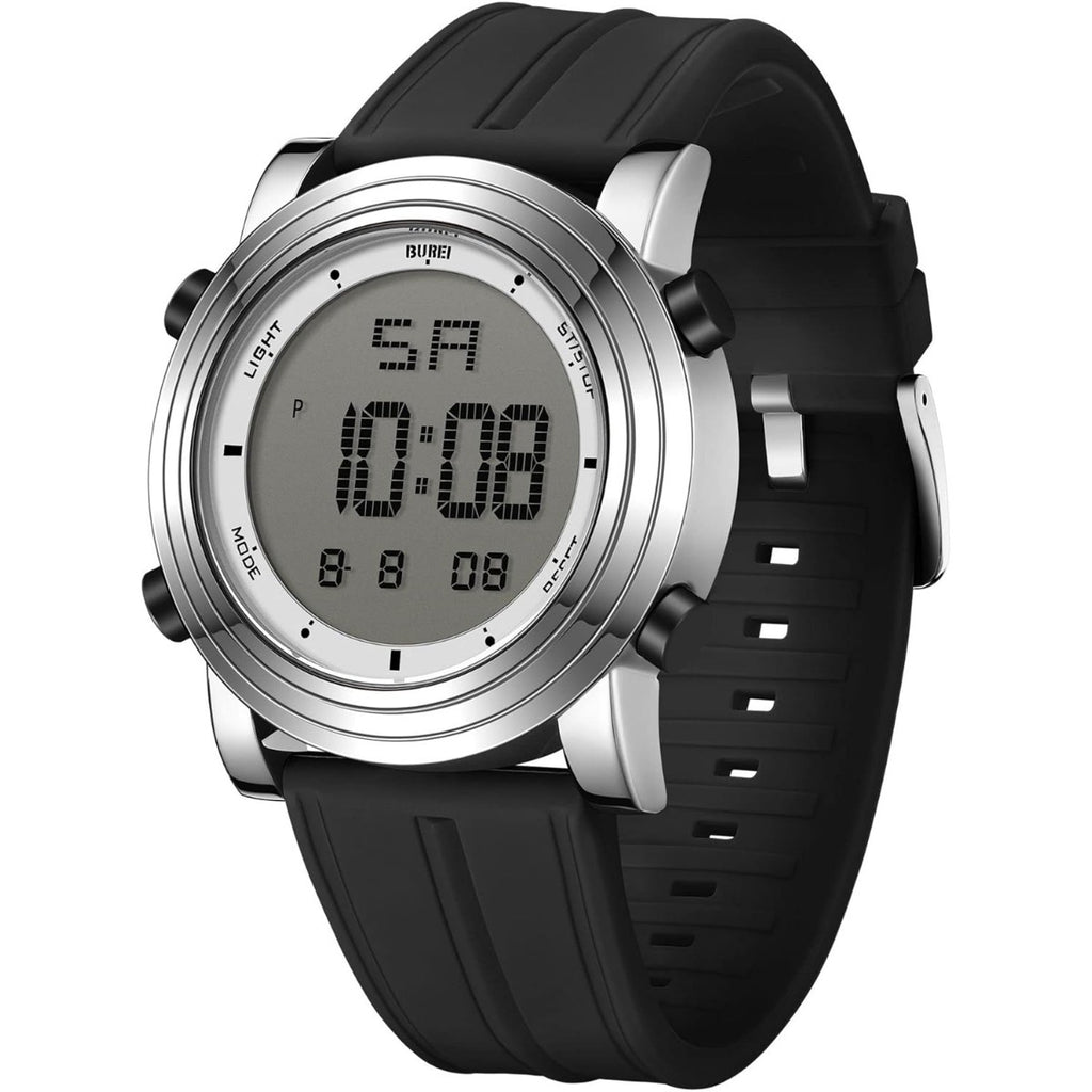 BUREI Digital Herren Uhren Sport Outdoor Armbanduhr Silikon Herren mit Wecker/Kalender/Stoppuhr/LED-Hintergrundbeleuchtung
