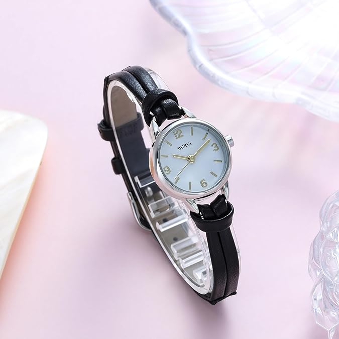 BUREI Women Watches Simple Leather Strap Watch Luxury Quartz Watches Small Thin Ladies Watch Bracelet Band Wristwatch Relogio Feminino (Brown and Black)