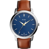 BUREI Mens Fashion Watches Dress Minimalist Wrist Watches for Men Brown Leather Analog Watch Display with Slim Case Design relojes para Hombres