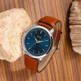BUREI Mens Fashion Watches Dress Minimalist Wrist Watches for Men Brown Leather Analog Watch Display with Slim Case Design relojes para Hombres