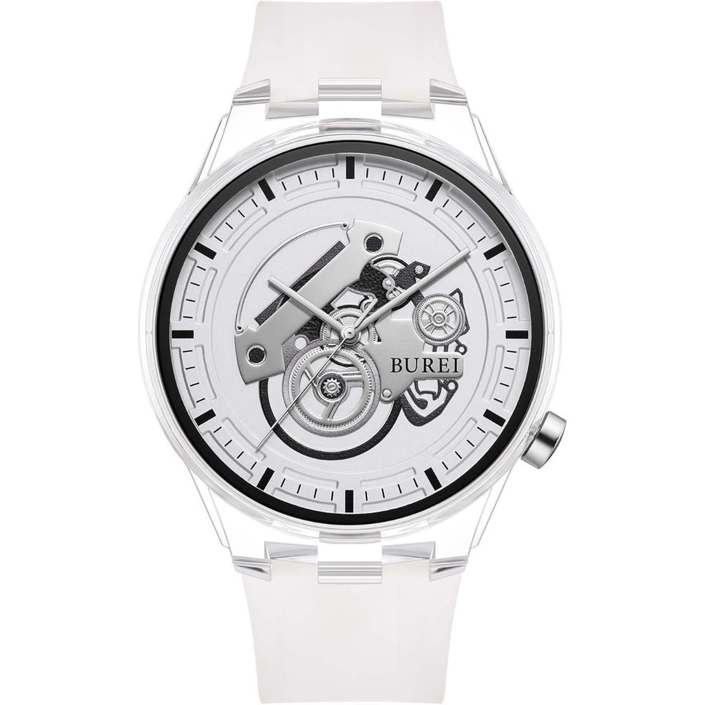 BUREI Men's Casual Silicone Watches - Unisex Waterproof Quartz Watches in Black and White