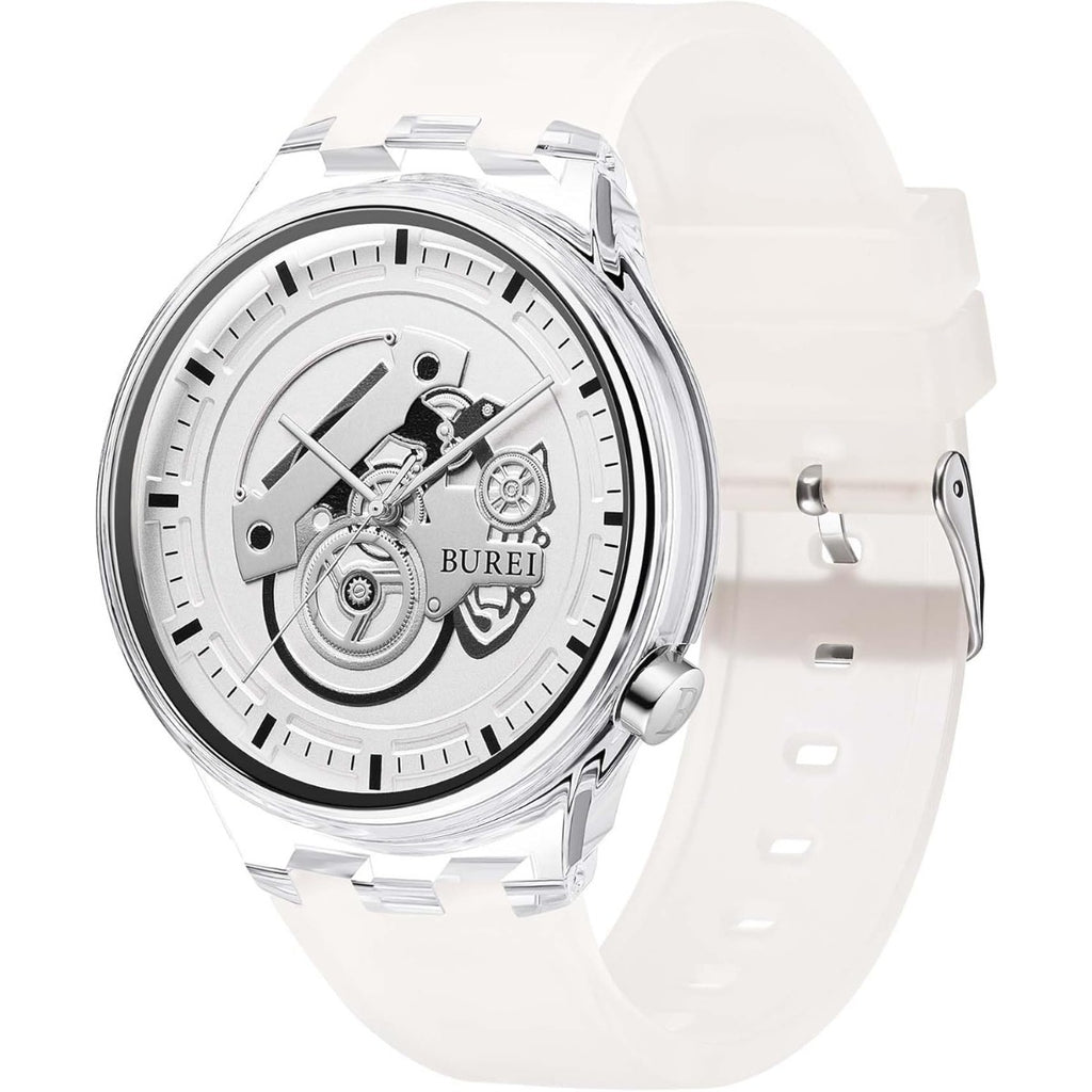 BUREI Men's Casual Silicone Watches - Unisex Waterproof Quartz Watches in Black and White