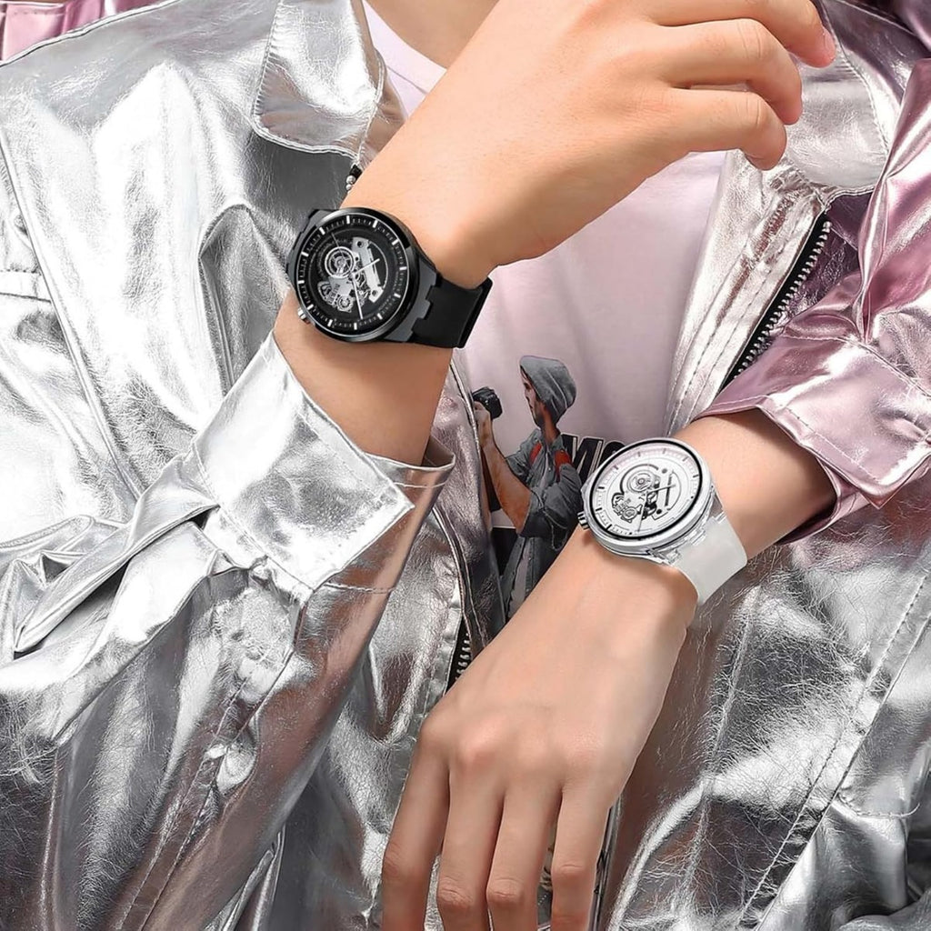 BUREI Men's Casual Silicone Watches - Unisex Waterproof Quartz Watches in Black and White