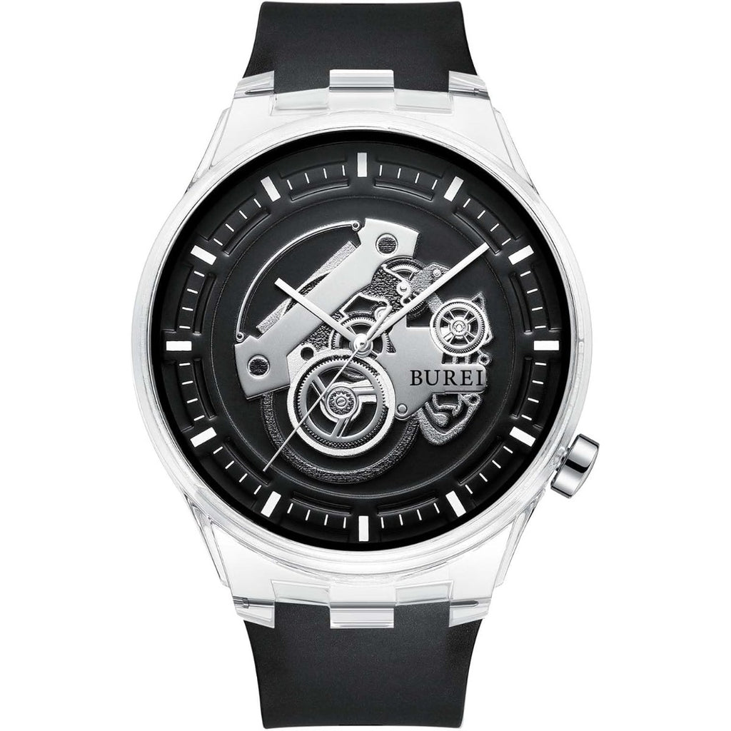 BUREI Men's Casual Silicone Watches - Unisex Waterproof Quartz Watches in Black and White
