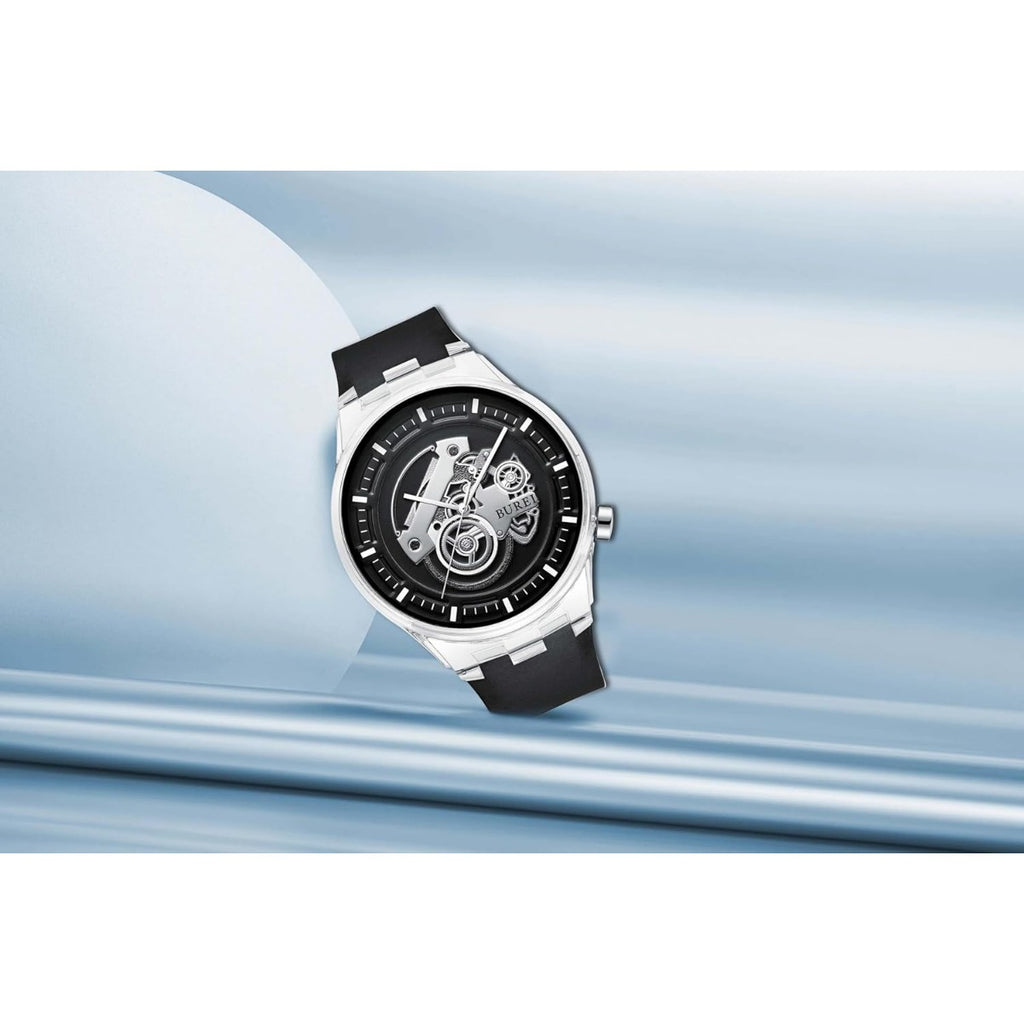 BUREI Men's Casual Silicone Watches - Unisex Waterproof Quartz Watches in Black and White