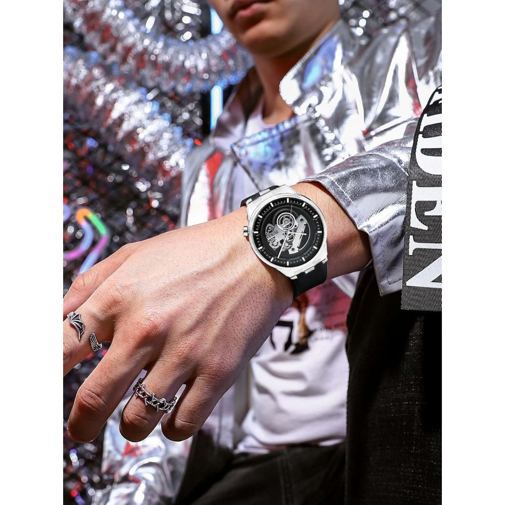 BUREI Men's Casual Silicone Watches - Unisex Waterproof Quartz Watches in Black and White