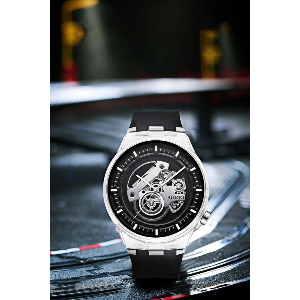 BUREI Men's Casual Silicone Watches - Unisex Waterproof Quartz Watches in Black and White
