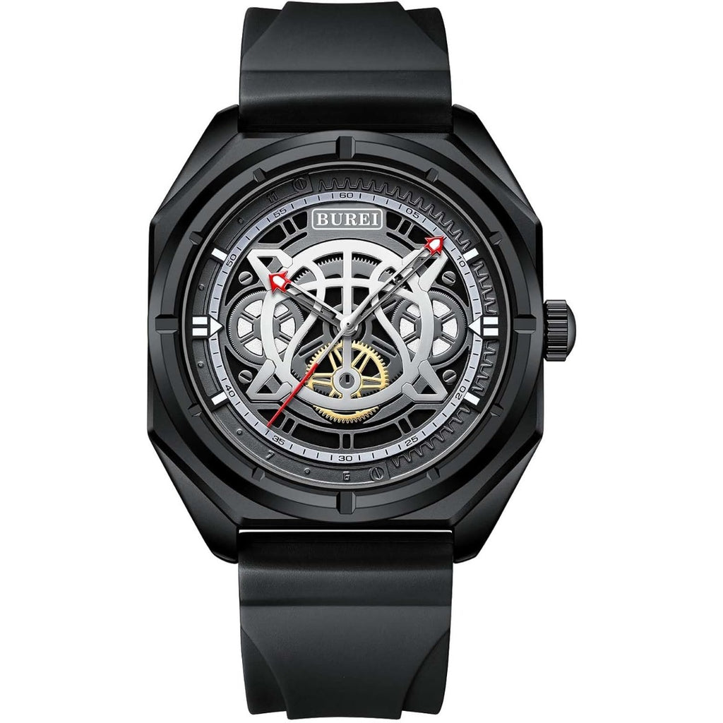 BUREI Men Wrist Watches Fashion Analog Waterproof Rubber Strap Watches for Men