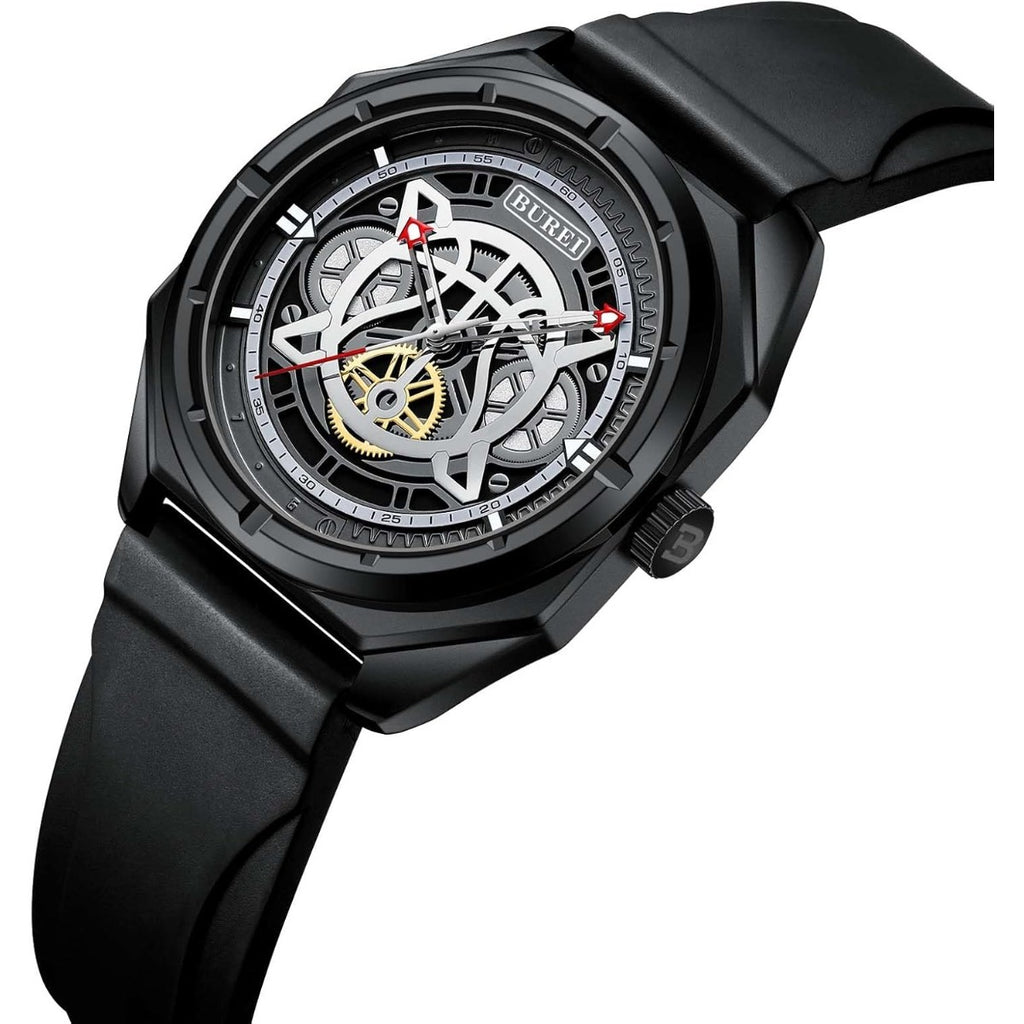 BUREI Men Wrist Watches Fashion Analog Waterproof Rubber Strap Watches for Men