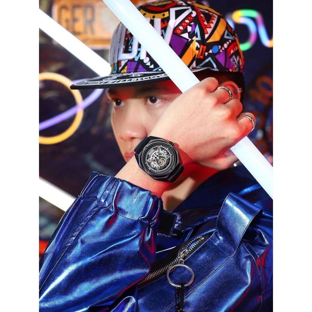BUREI Men Wrist Watches Fashion Analog Waterproof Rubber Strap Watches for Men