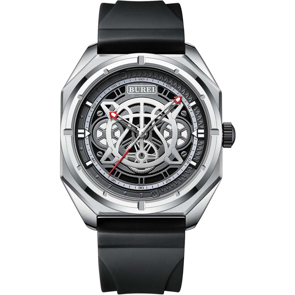 BUREI Men Wrist Watches Fashion Analog Waterproof Rubber Strap Watches for Men