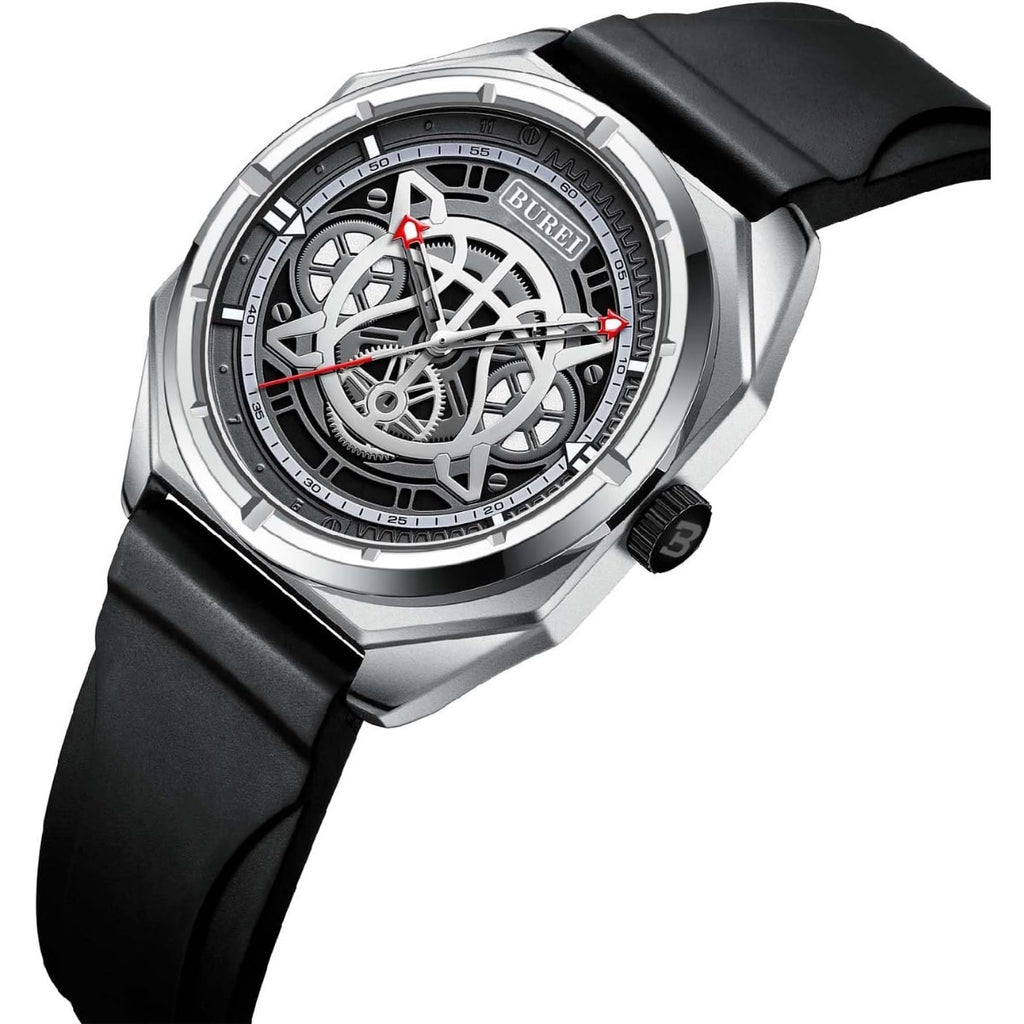 BUREI Men Wrist Watches Fashion Analog Waterproof Rubber Strap Watches for Men
