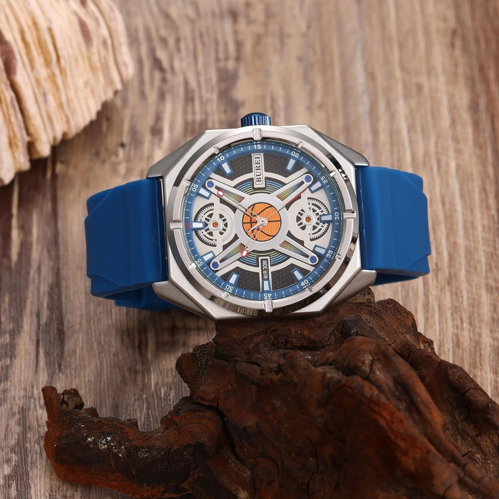 BUREI Men Wrist Watches Fashion Analog Waterproof Rubber Strap Watches for Men