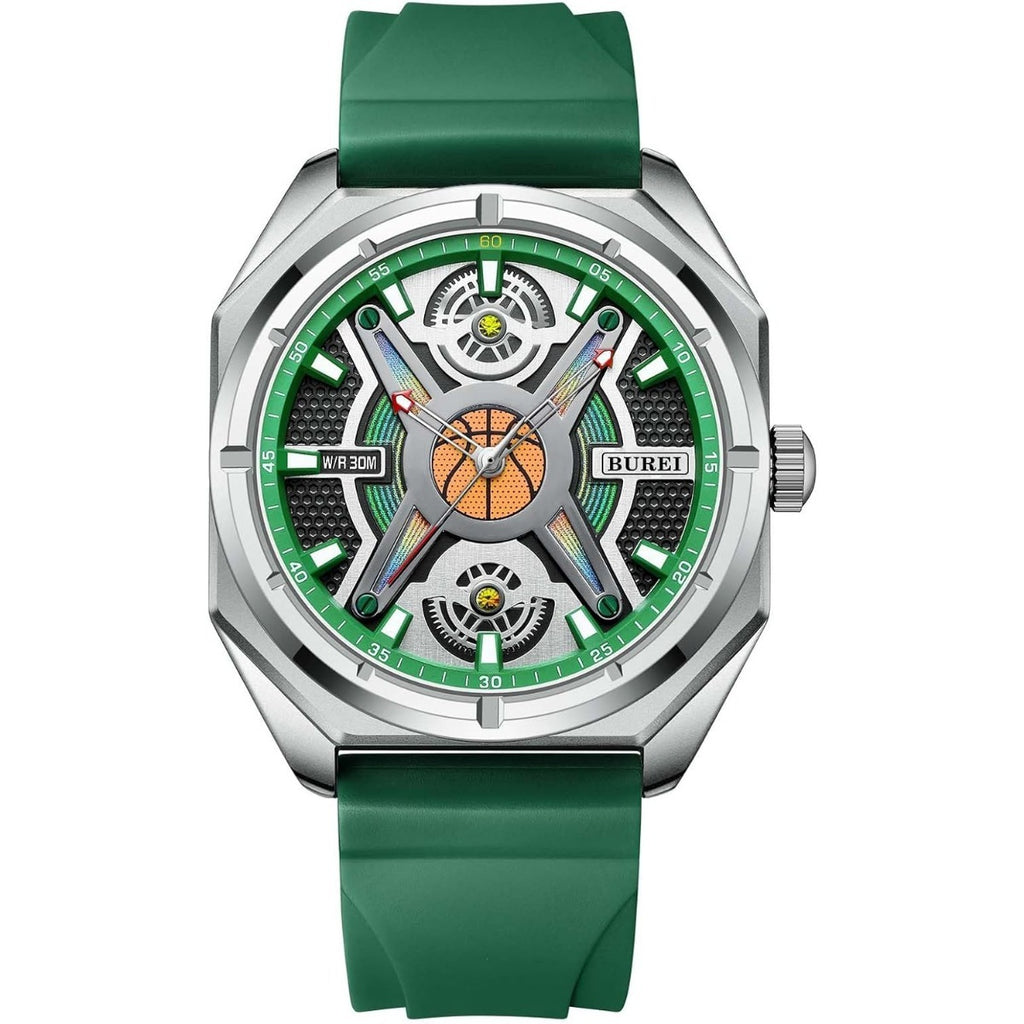 BUREI Men Wrist Watches Fashion Analog Waterproof Rubber Strap Watches for Men