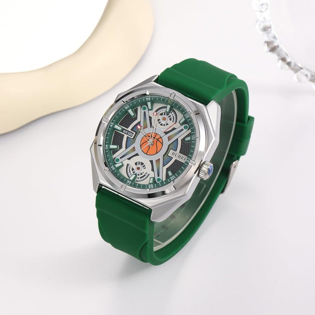 BUREI Men Wrist Watches Fashion Analog Waterproof Rubber Strap Watches for Men
