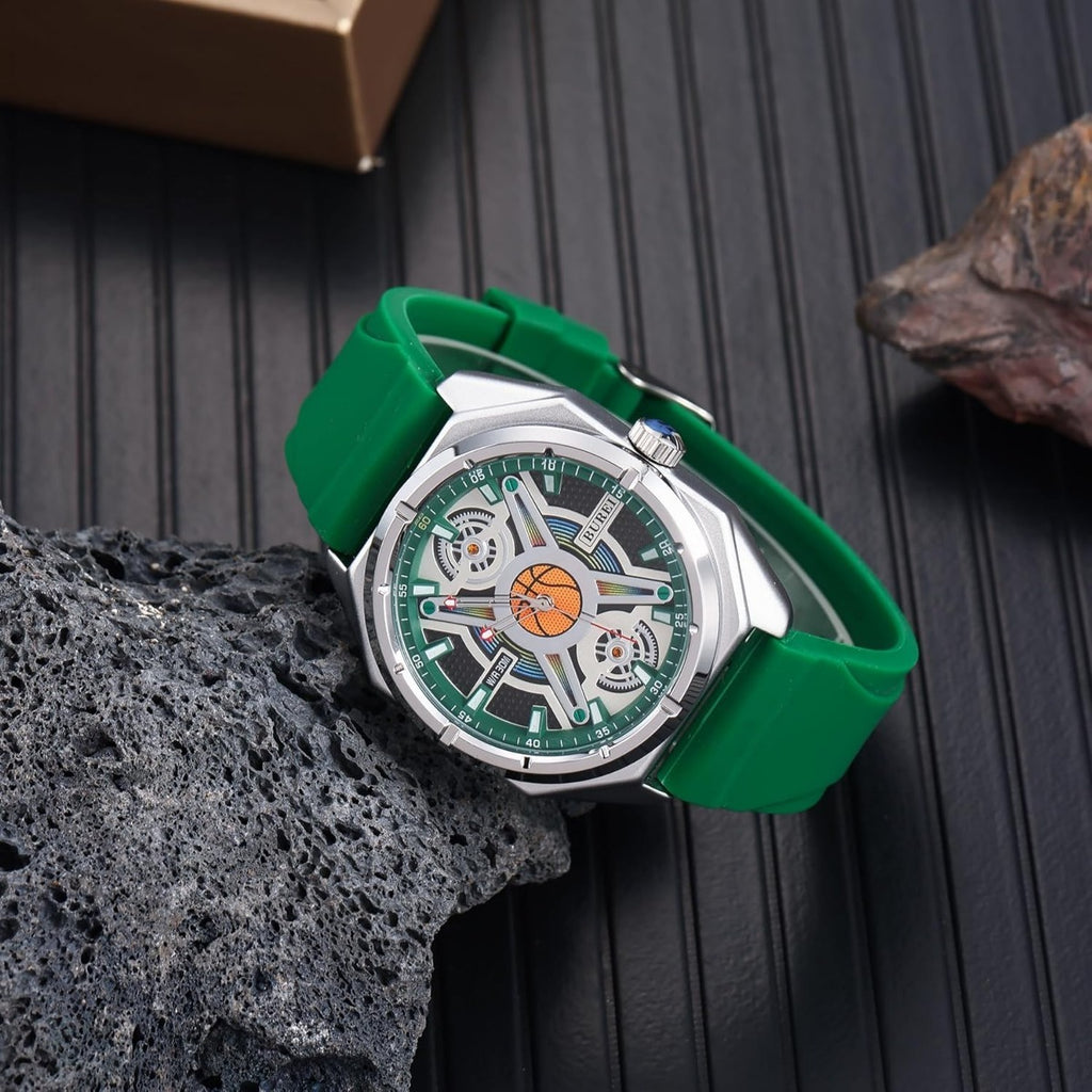BUREI Men Wrist Watches Fashion Analog Waterproof Rubber Strap Watches for Men