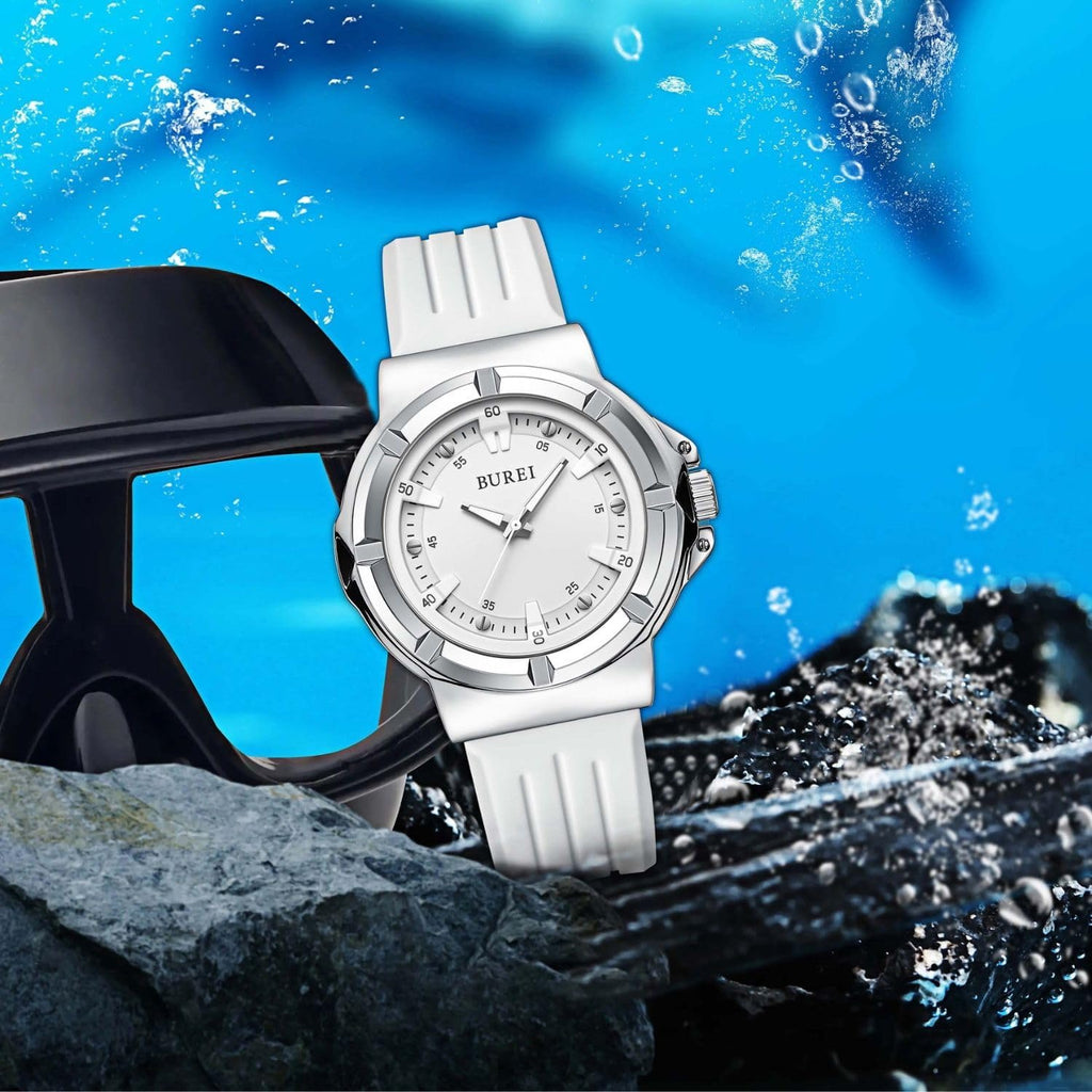 BUREI Waterproof Analog Unisex Watch Japanese Quartz Watch for Women and Men with Easy to Read Time Dial and Breathable Silicone Band Classic Gift for Him/Her