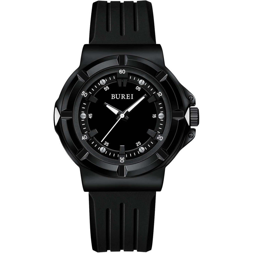 BUREI Waterproof Analog Unisex Watch Japanese Quartz Watch for Women and Men with Easy to Read Time Dial and Breathable Silicone Band Classic Gift for Him/Her