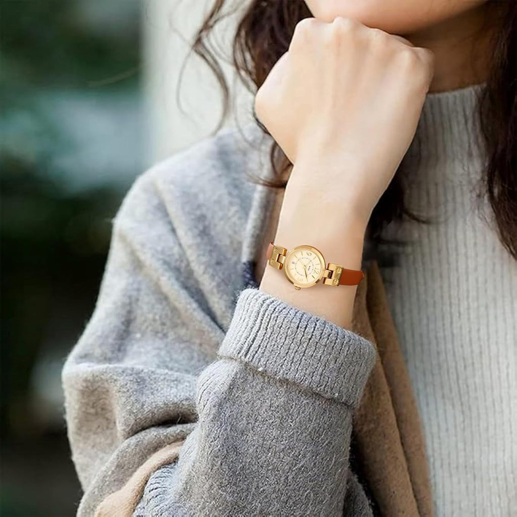 BUREI Women's Luxury Quartz Waterproof Pointer Watch with Simple Leather Strap - Exquisite Small Women's Watch