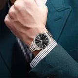 BUREI Men Watches Fashion Business Watch Silver Analog Stainless Steel Quartz Waterproof Watches for Men,Gifts for Men
