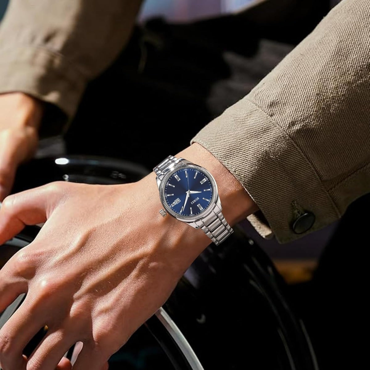 BUREI Men Watches Fashion Business Watch Silver Analog Stainless Steel Quartz Waterproof Watches for Men,Gifts for Men