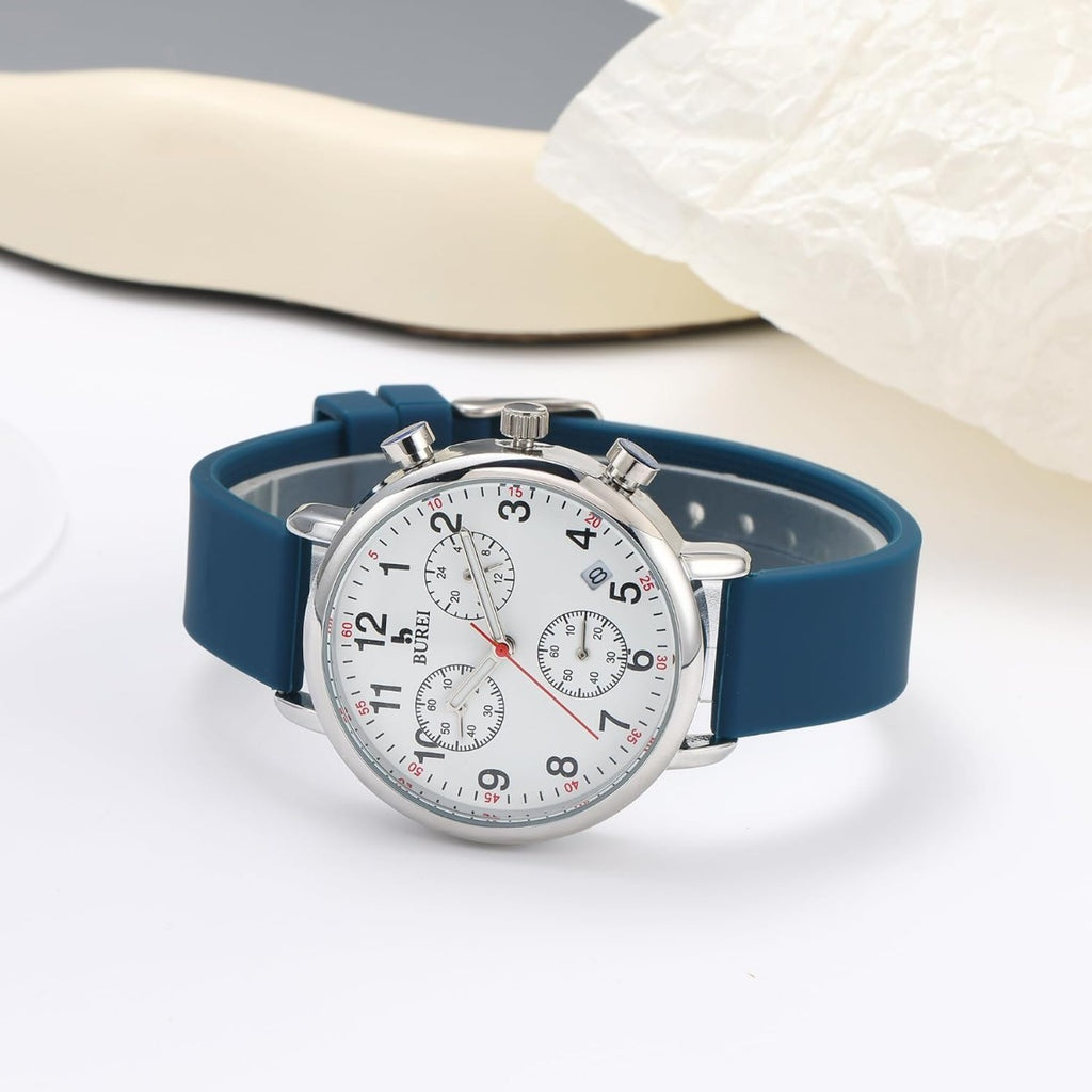 BUREI Womens Nurse Watches, Easy to Read Precision Watches for Medical Professionals, Silicone Comfort,Waterproof, Night Light, Stopwatch Multifunctional Time Clocks