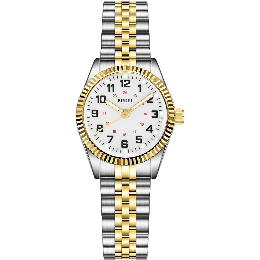 BUREI Women's Wrist Watch Easy Read Dial, 24 Hour with Second Hand,Nurse Watch for Women with Stainless Steel Band.