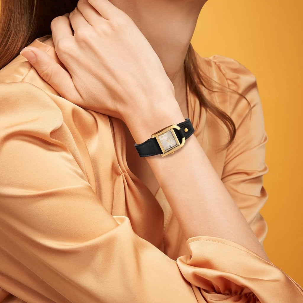 BUREI Women's Watch Classic Leather Strap Square Quartz Ladies Watch,Simple Waterproof with Calendar Design, Gift for Women