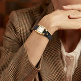 BUREI Women's Watch Classic Leather Strap Square Quartz Ladies Watch,Simple Waterproof with Calendar Design, Gift for Women