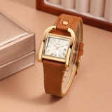 BUREI Women's Watch Classic Leather Strap Square Quartz Ladies Watch,Simple Waterproof with Calendar Design, Gift for Women