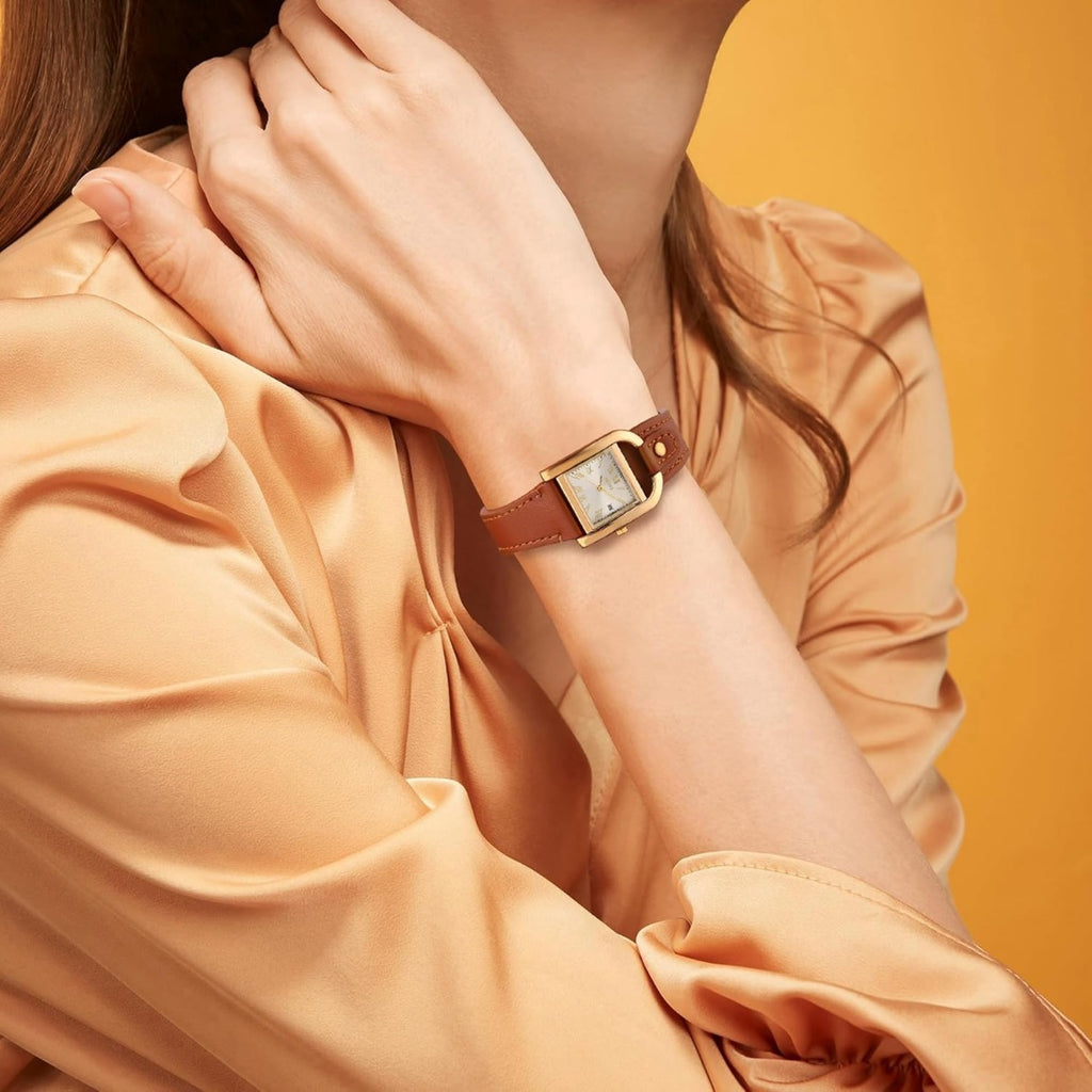 BUREI Women's Watch Classic Leather Strap Square Quartz Ladies Watch,Simple Waterproof with Calendar Design, Gift for Women