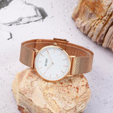 BUREI Womens Watch Fashion Gold Small Ladies Watch Stainless Steel Mesh Bracelet Watch Analog Quartz Waterproof Watches Dainty Silver Wrist Watches for Women