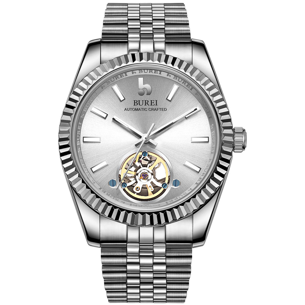 BUREI Men's Classic Luxury Watch Stainless Steel Waterproof Machine Watch Fashion Double Watches Date Sapphire Crystal