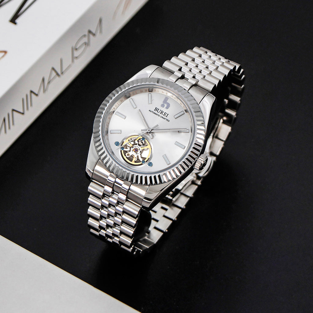 BUREI Men's Classic Luxury Watch Stainless Steel Waterproof Machine Watch Fashion Double Watches Date Sapphire Crystal