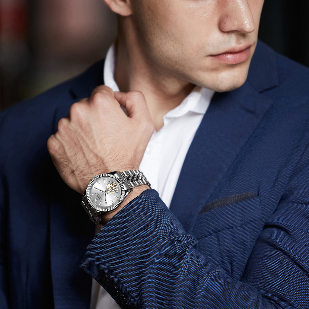 BUREI Men's Classic Luxury Watch Stainless Steel Waterproof Machine Watch Fashion Double Watches Date Sapphire Crystal