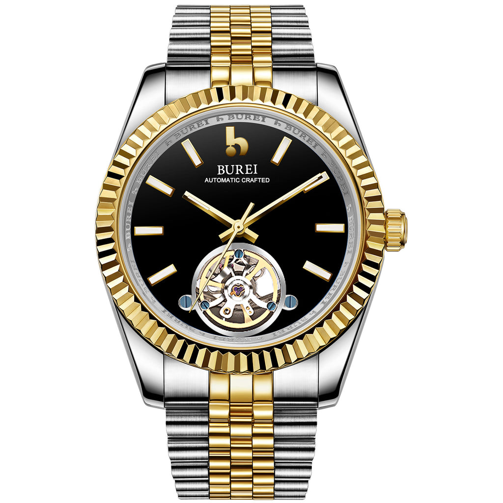 BUREI Men's Classic Luxury Watch Stainless Steel Waterproof Machine Watch Fashion Double Watches Date Sapphire Crystal