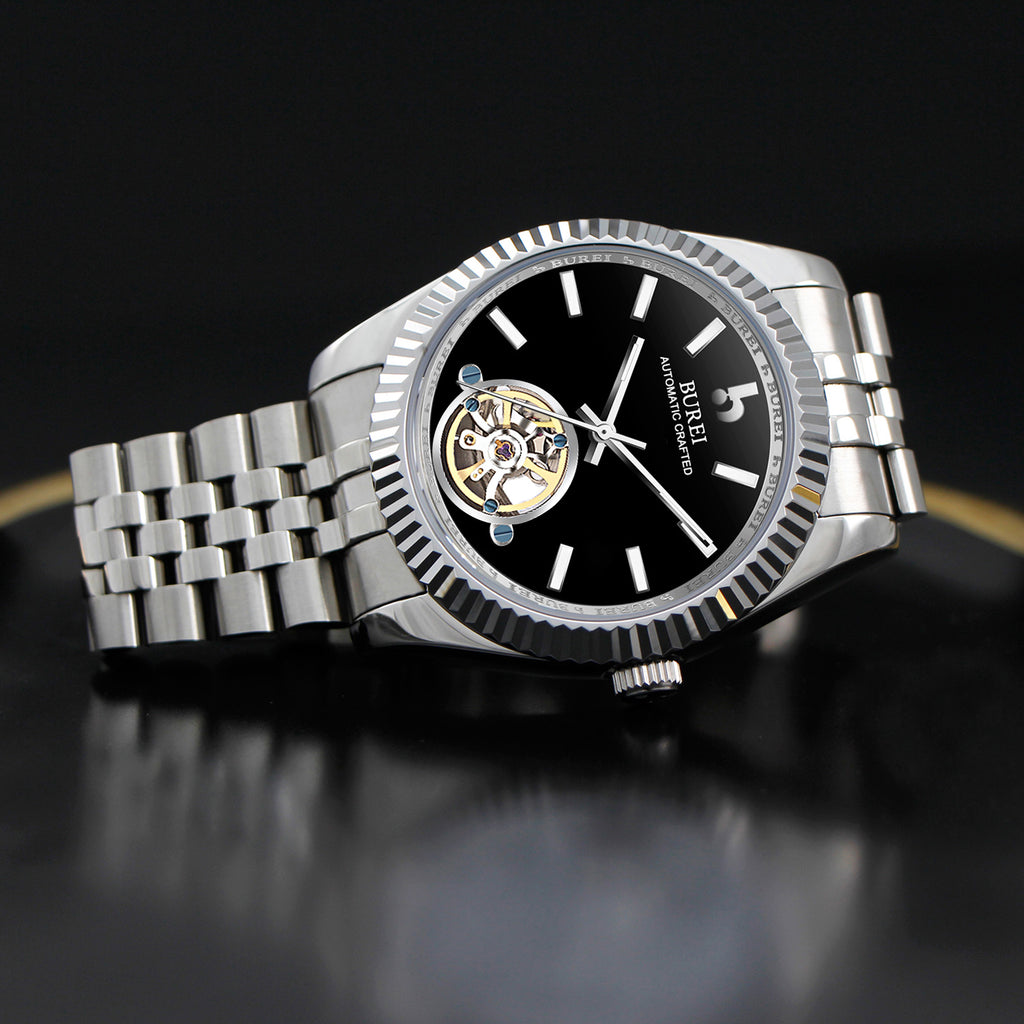 BUREI Men's Classic Luxury Watch Stainless Steel Waterproof Machine Watch Fashion Double Watches Date Sapphire Crystal