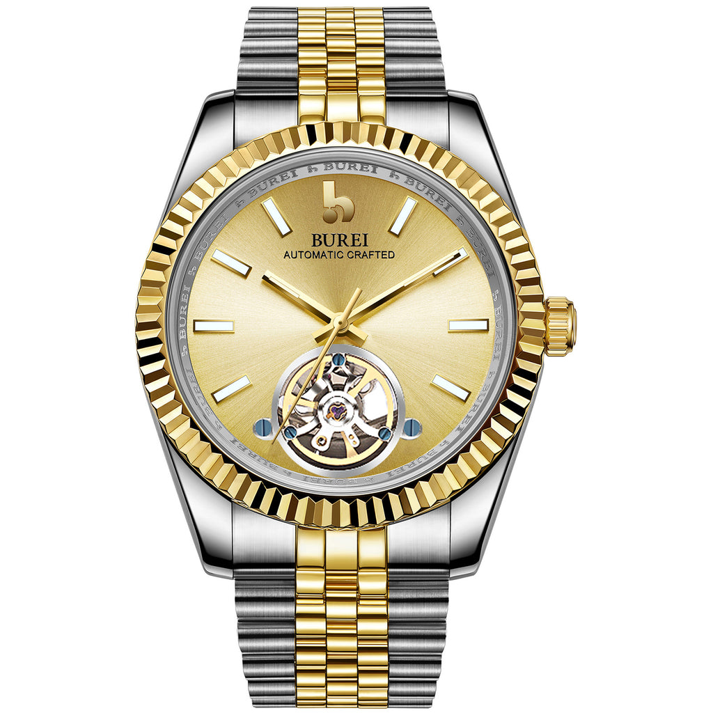 BUREI Men's Classic Luxury Watch Stainless Steel Waterproof Machine Watch Fashion Double Watches Date Sapphire Crystal