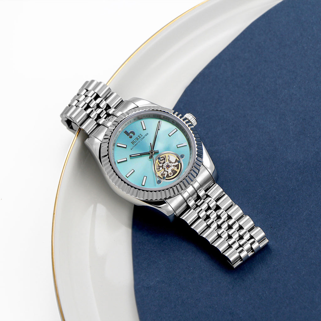 BUREI Men's Classic Luxury Watch Stainless Steel Waterproof Machine Watch Fashion Double Watches Date Sapphire Crystal