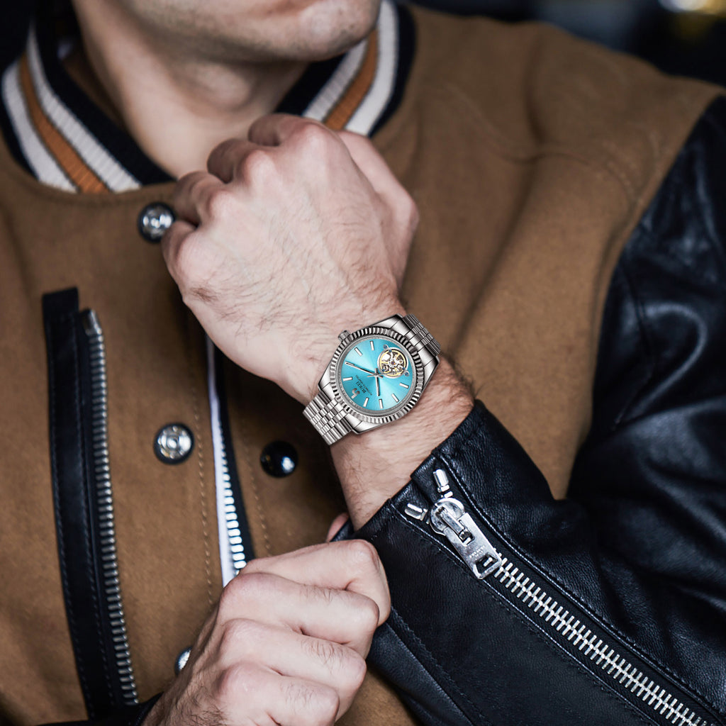 BUREI Men's Classic Luxury Watch Stainless Steel Waterproof Machine Watch Fashion Double Watches Date Sapphire Crystal