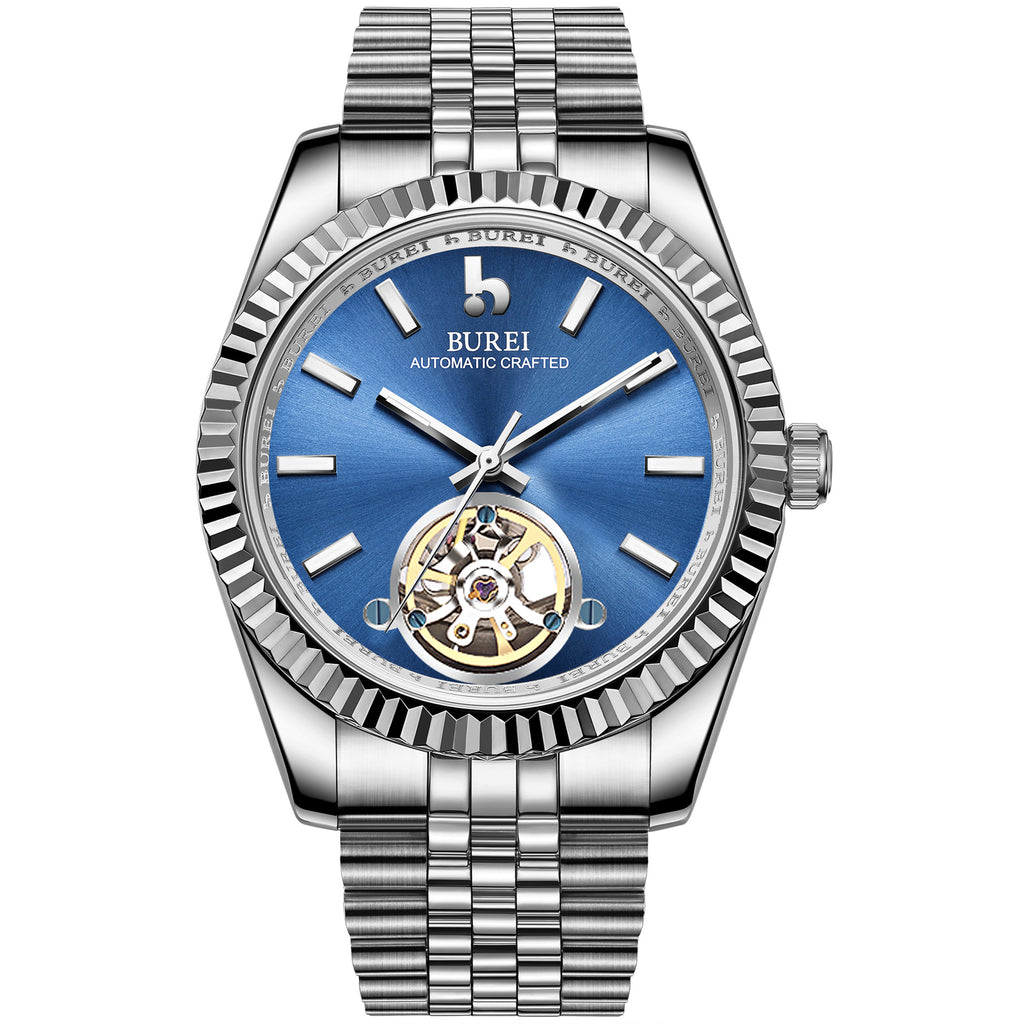 BUREI Men's Classic Luxury Watch Stainless Steel Waterproof Machine Watch Fashion Double Watches Date Sapphire Crystal