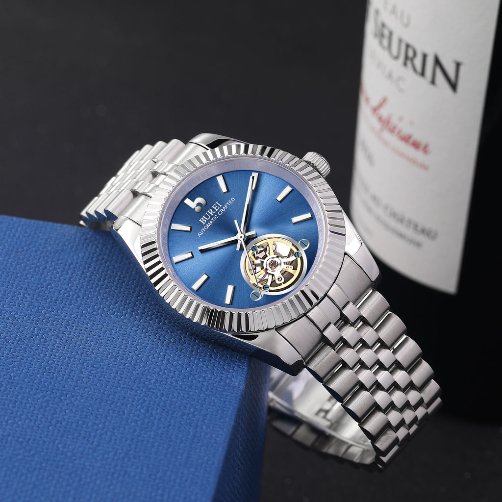BUREI Men's Classic Luxury Watch Stainless Steel Waterproof Machine Watch Fashion Double Watches Date Sapphire Crystal