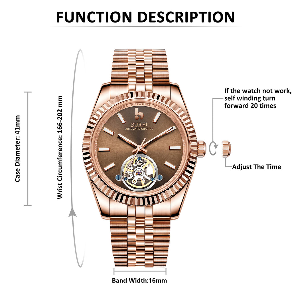 BUREI Men's Classic Luxury Watch Stainless Steel Waterproof Machine Watch Fashion Double Watches Date Sapphire Crystal