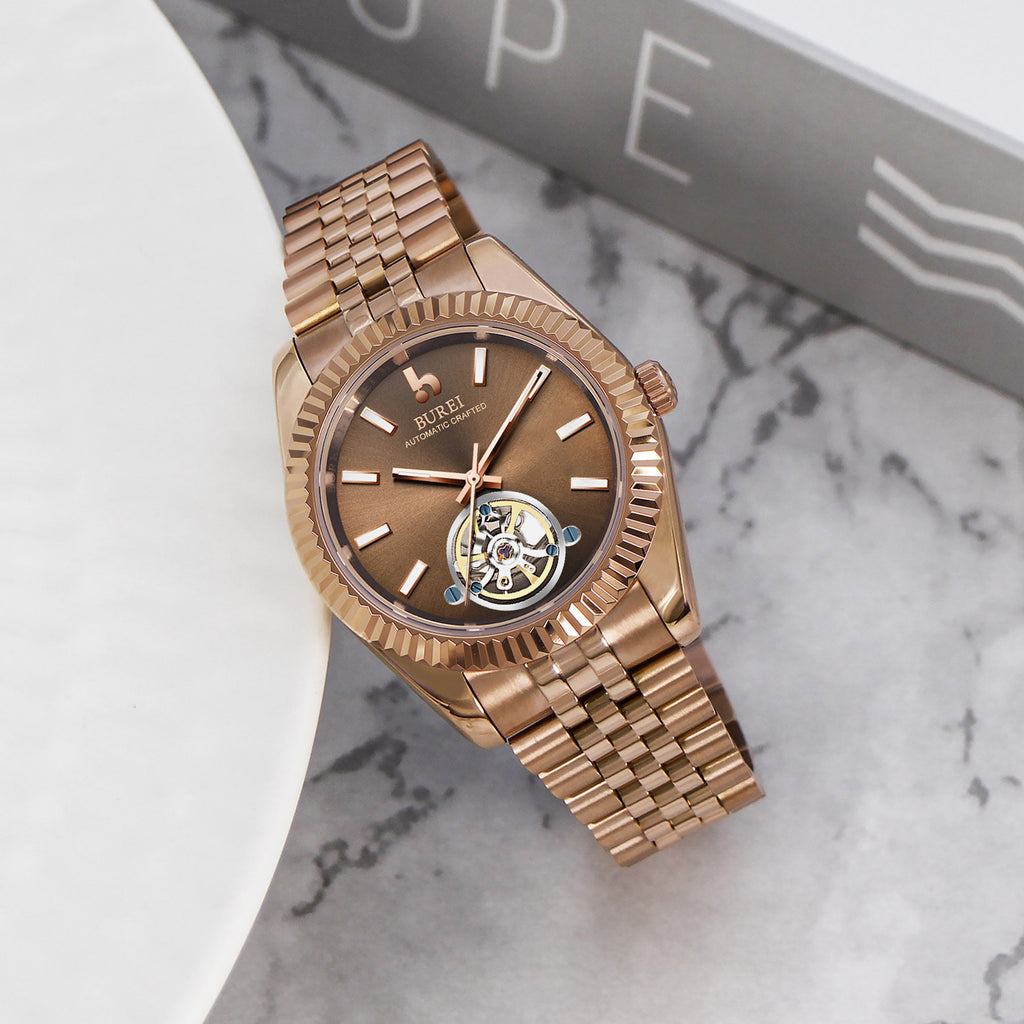 BUREI Men's Classic Luxury Watch Stainless Steel Waterproof Machine Watch Fashion Double Watches Date Sapphire Crystal