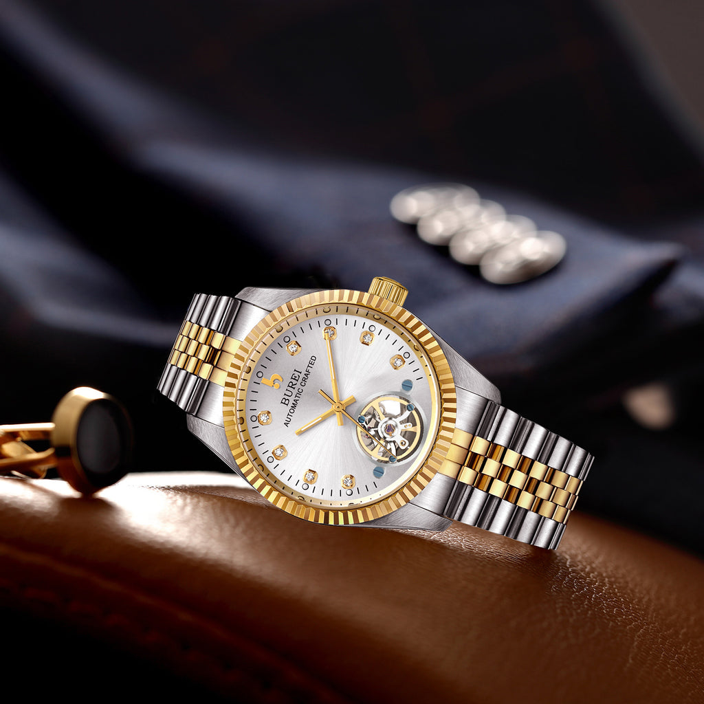 BUREI Men's Luxury Automatic Watch Fashion Waterproof Mechanical Watch, Adjustable Stainless Steel Two Tone Strap,Gift for Men