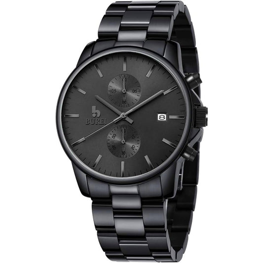 BUREI Men Watch,Waterproof Analog Quartz Stainless Steel Chronograph Fashion Minimalistic Classic Sport Watch for Men Gifts for Men